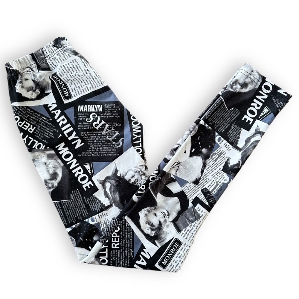 MARILYN MONROE Retro Pinup Black & White Newspaper Spandex Leggings